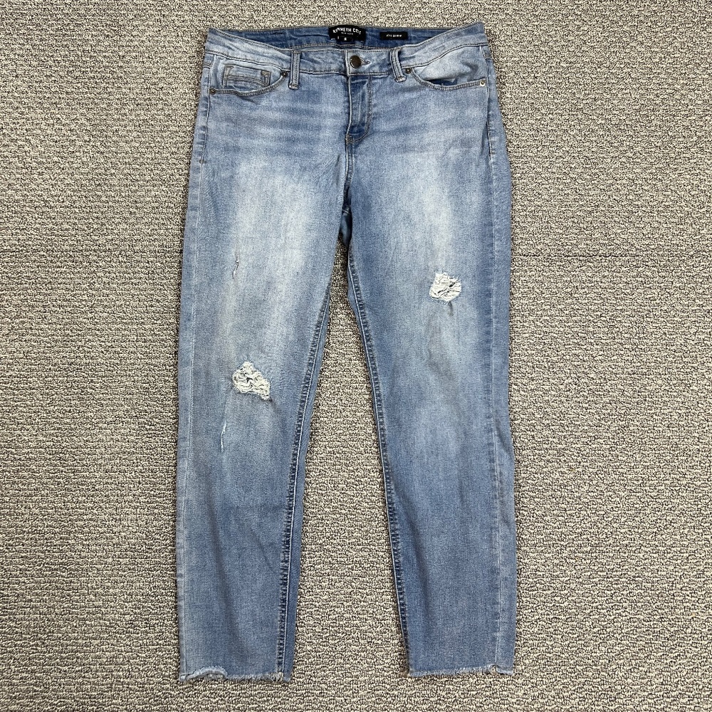 Kenneth Cole Jeans JESS Skinny Women's Size 8 Blue Mid Rise Raw Hem Distressed